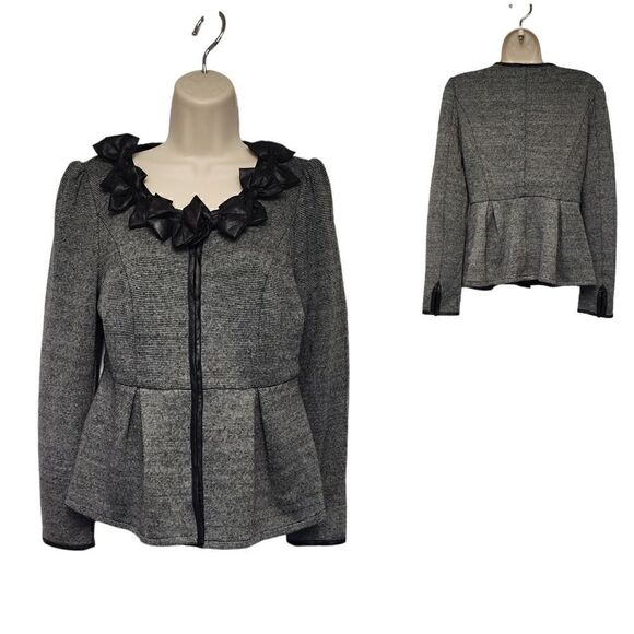 Reyu Peplum Bow Accent Black Long Sleeve Blazer Size Medium - Picture 1 of 9